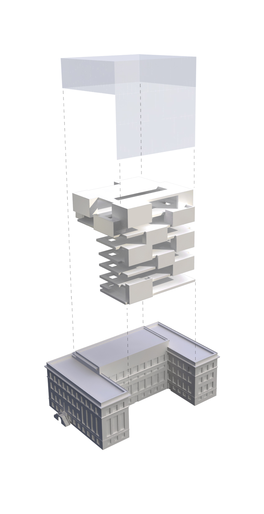 Emboîtement du nouvel édifice dans le bâtiment Eastman © Chaix & Morel et Associés