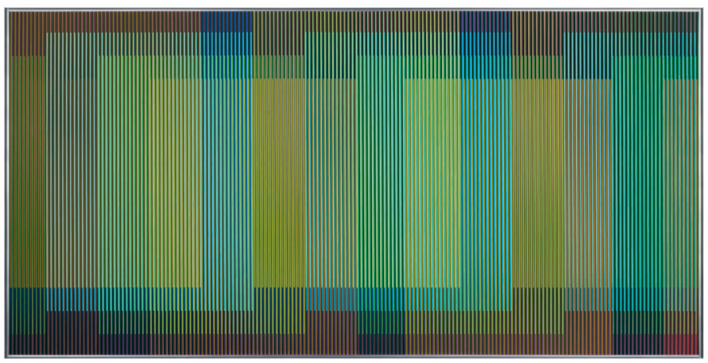 Physichromie 1929 – Paris 2014, Chromographie sur Aluminium, 100 x 200 cm. © Carlos Cruz-Diez / Adagp, Paris 2017.