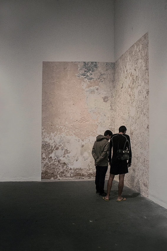 "Paysage Limite", excavation sur le mur et fragments, 4 mètres par 3 mètres, Manoela Medeiros, 2015. © DR