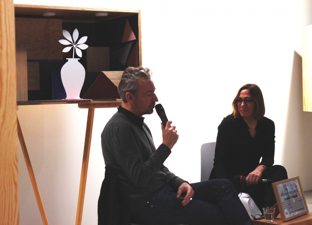 Eric Reinhardt and Emmanuelle Borne during the first Affinités Créatives Talk, l'Atelier Tarkett © Mathilde Weill