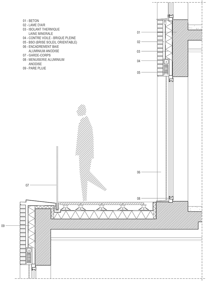 Détail au 1 / 20e d'un balcon des 6e et 7e étage © Atelier Zündel Cristea