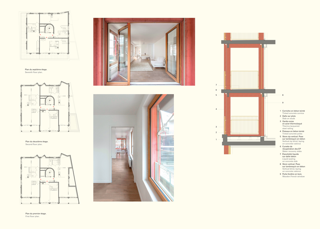 Les logements en simplex vont du T2 de 41 m2 au T4 de 83 m2. D’une surface de 95 m2 chacun, les deux appartements en duplex sont situés aux derniers étages. Chaque logement possède un espace extérieur allant de 7 à 33 m2. © L'Architecture d'Aujourd'hui