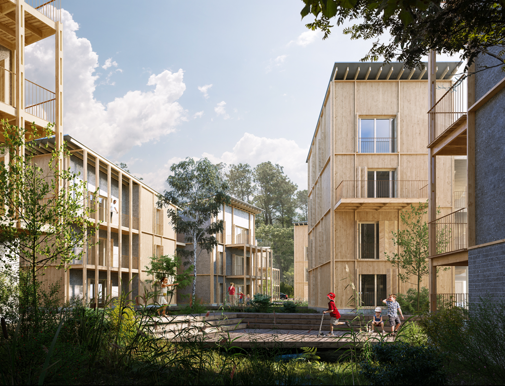 Dumont Legrand Architectes, logements en terre et chanvre, Biganos, Nouvelle-Aquitaine, en cours.