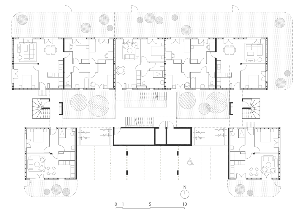 Résidence Saint-Amand, 2017 — Plan du rez-de-chaussée © AVA Architectes 