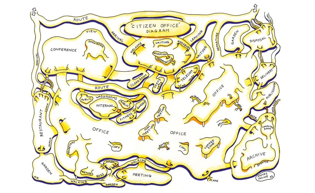 Dessin de James Irvine pour l'exposition "Citizen Office" 1993