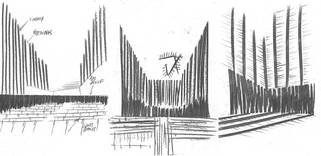 ©Stéphane Maupin Croquis de la synagogue du CEJ, Fusain