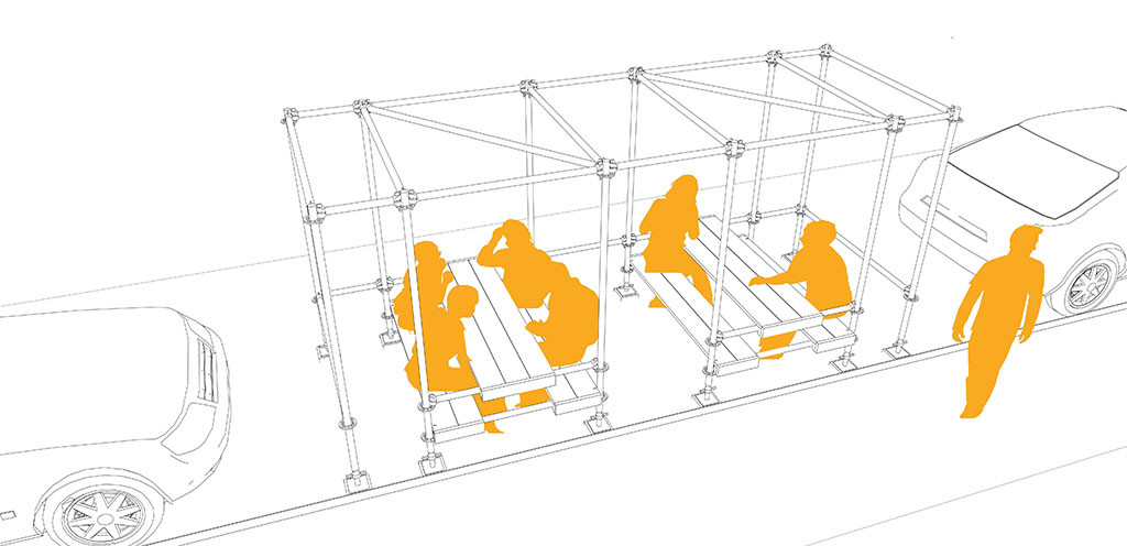 T-Pk, terrasses éphémères pour places de parking, 2020 Design for CollectiVe