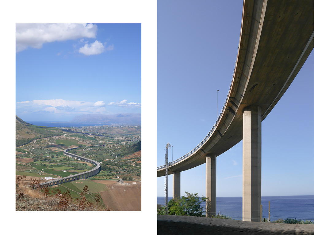 Route nationale 113 - vu du Temple de Segeste, Sicle / Viaduc, Favazzina région Calabre © Vanessa Bosio