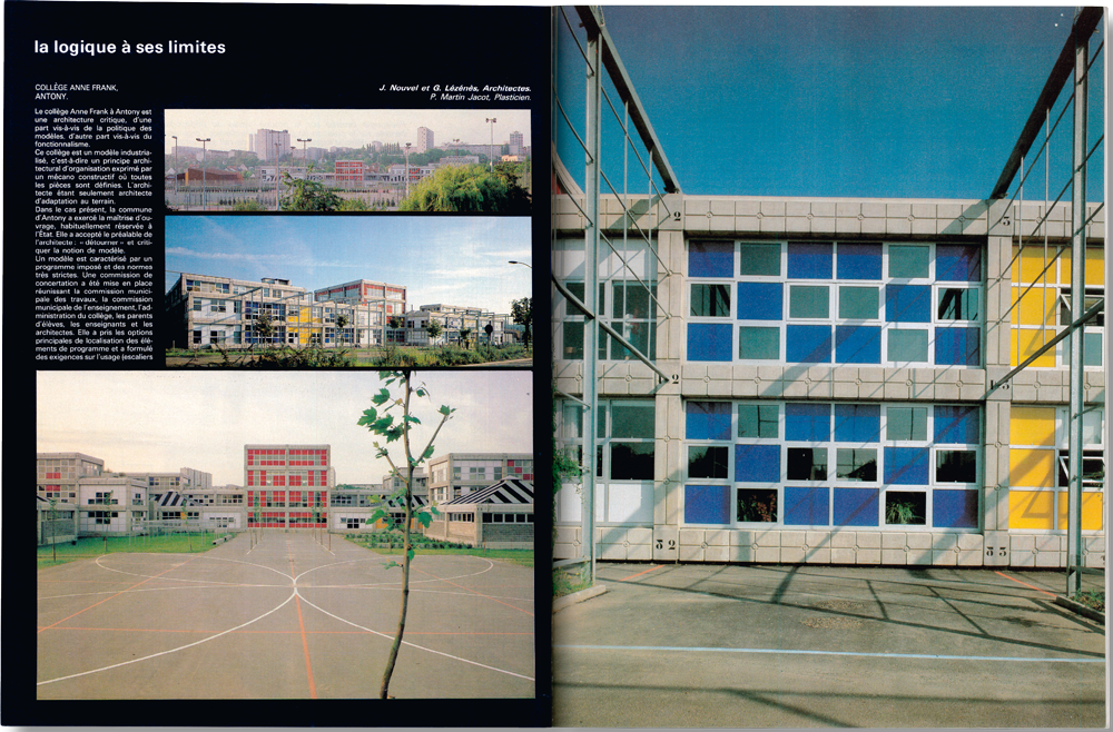 Jean Nouvel, Gilbert Lézénès, Collège Anne Frank, Antony, 1980 © L'Architecture d'Aujourd'hui